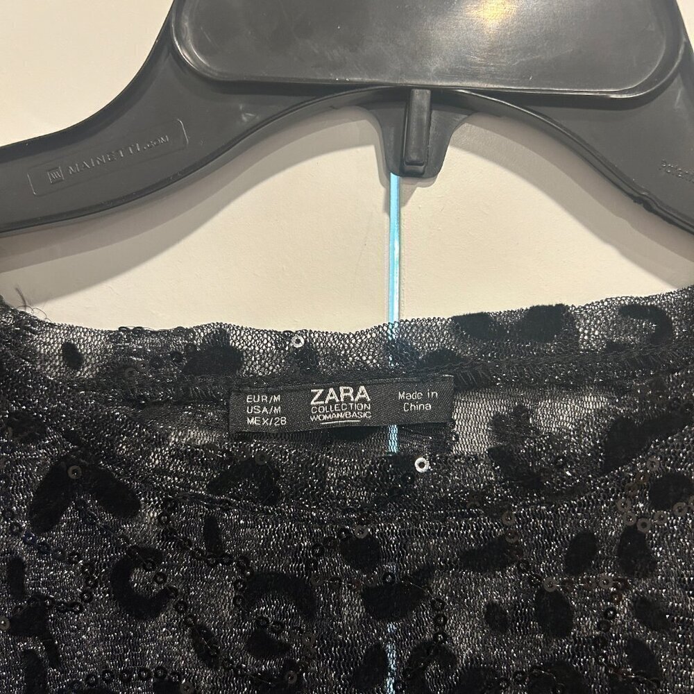 Zara Black Leopard Print Sheer Blouse Women’s Size M - Picture 2 of 6